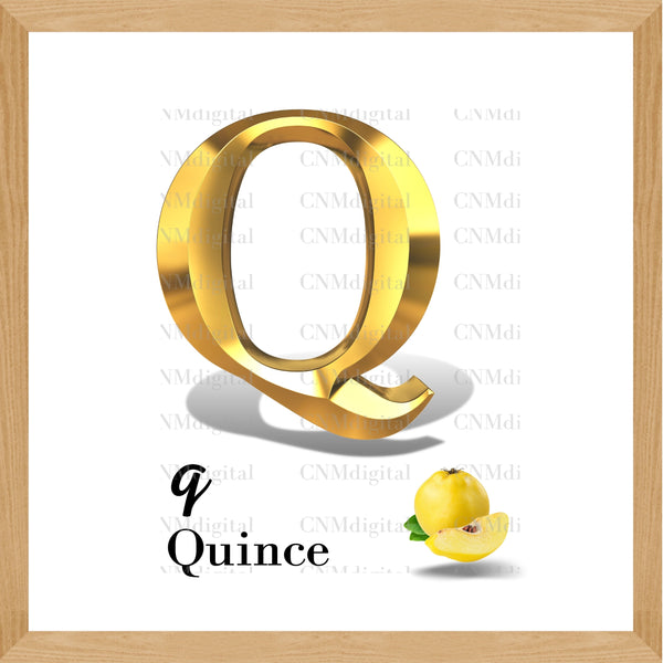 Gold letters fruits, LATTER - Q  Gold color letters, including QUINCE fruit, English alphabet letters, including QUINCE  fruit, Instant Download. PNG file, clipart, Transparent, Not Font.
