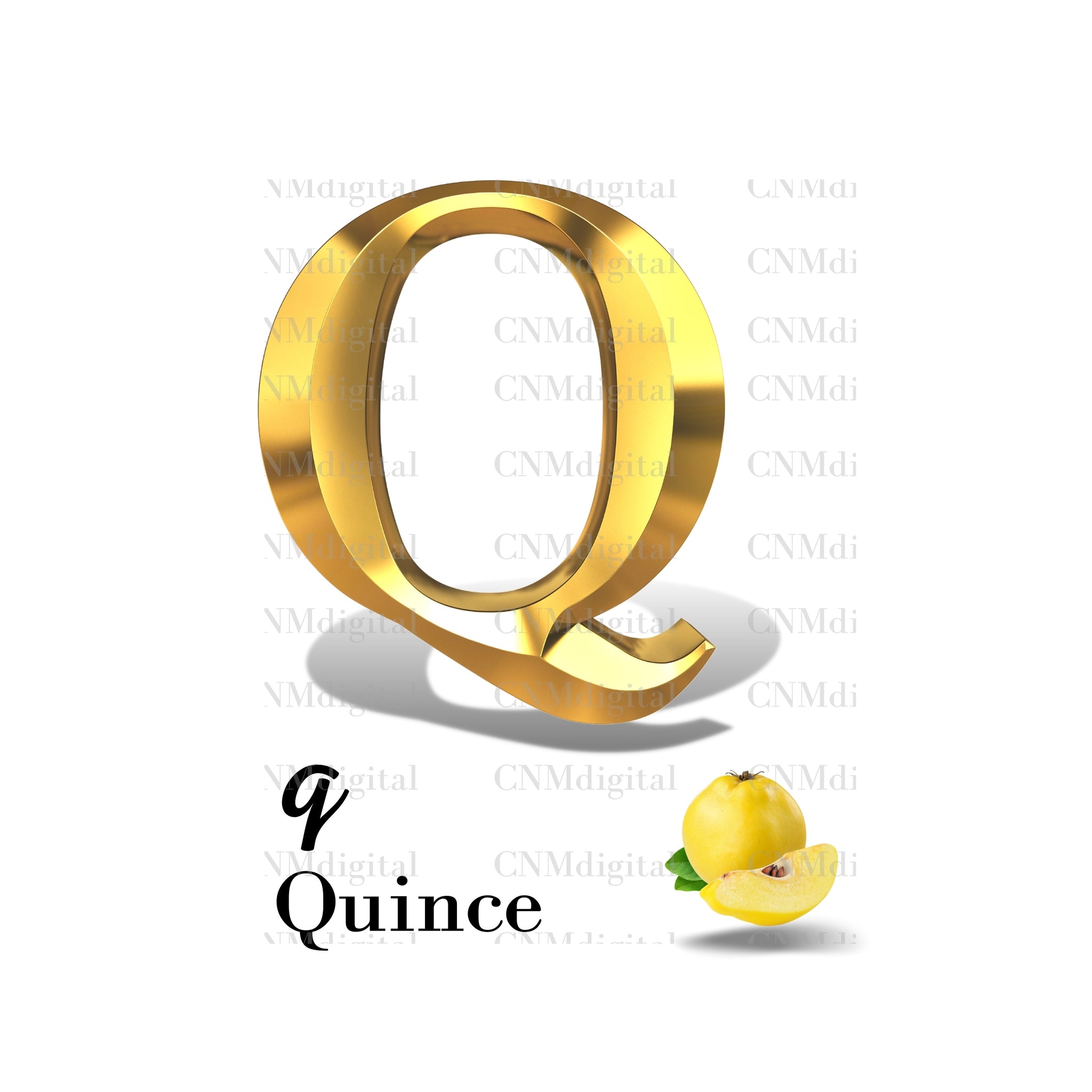 Gold letters fruits, LATTER - Q  Gold color letters, including QUINCE fruit, English alphabet letters, including QUINCE  fruit, Instant Download. PNG file, clipart, Transparent, Not Font.