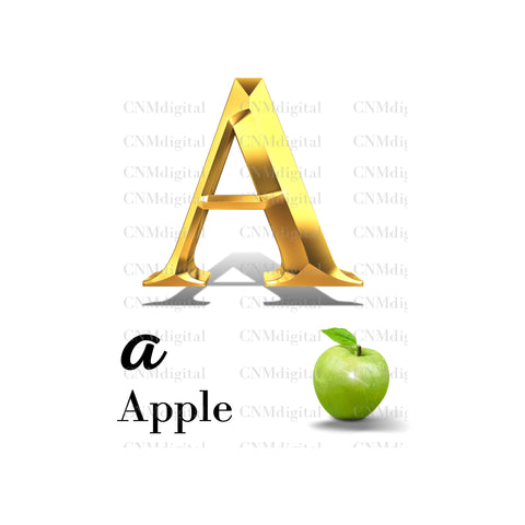 Gold letters fruits LATTER - A Gold color letters, including APPLE fruit, English alphabet letters, including APPLE fruit, Instant Download. PNG file, clipart, Transparent, Not Font.