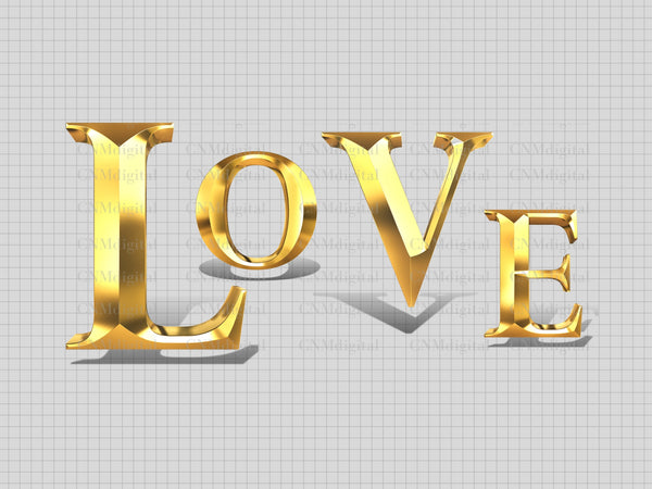 love Gold letters, Instant Download, Digital file, Valentines Day, clipart, Transparent, PNG file  CNMdigital