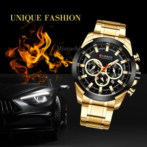 CURREN Men’s Watches Top Brand Big Sport Watch Luxury Men Military Steel Quartz Wrist Watches Chronograph Gold Design Male Clock NMG5101