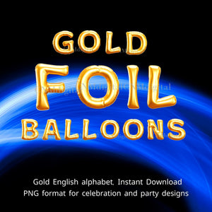 Gold foil balloons letters, English alphabet, Instant Download, Digital file, clipart, Transparent, L-letter, PNG graphics, clipart letters,