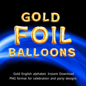 Gold foil balloons letters, English alphabet, Instant Download, Digital file, clipart, Transparent, X-letter, PNG graphics, clipart letters,