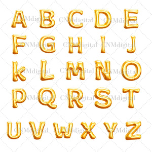 Gold foil balloons letters, English alphabet, Instant Download, Digital file, clipart, Transparent, V-letter, PNG graphics, clipart letters,