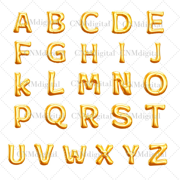 Gold foil balloons letters, English alphabet, Instant Download, Digital file, clipart, Transparent, A-letter, PNG graphics, clipart letters,