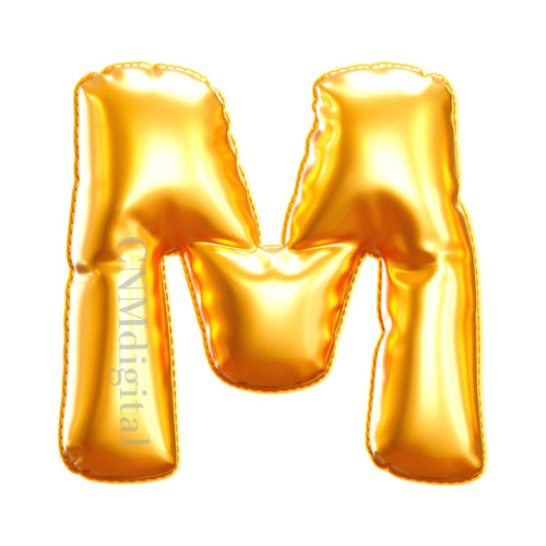 Gold foil balloons letters, English alphabet, Instant Download, Digital file, clipart, Transparent, M-letter, PNG graphics, clipart letters,