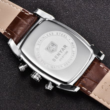 Rectangle Case Chronograph Men Watch Quartz Waterproof 30M Genuine Leather Model Number: BY-5113M