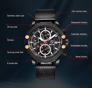 Men Watch Sport Chronograph Stainless Steel Waterproof Quartz Model Number: BY-5109-1M