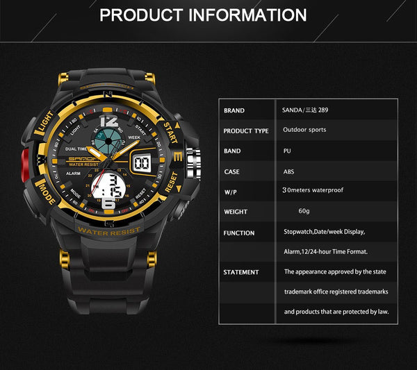 Sport Diving Watch Man LED Quartz Wrist Watches Man Top Brand Luxury SANDA
