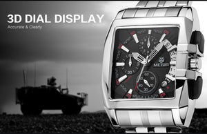 Men Watch Square Stainless steel Quartz Luxury Chronograph Relogios Model Number: MG2018