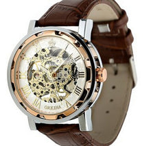 Mans Watch Leather Band Stainless Skeleton Mechanical Wrist MODEL # MZ1152