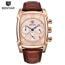 Rectangle Case Chronograph Men Watch Quartz Waterproof 30M Genuine Leather Model Number: BY-5113M