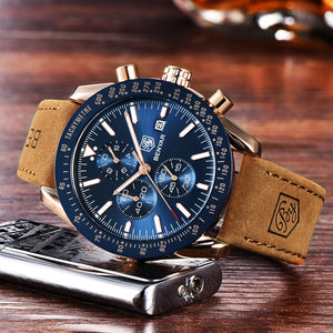 Men Watch Brand Luxury leather band Quartz Chronograph Model Number: BY-5140M