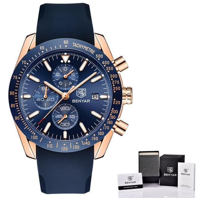 Men Watch Brand Luxury leather band Quartz Chronograph Model Number: BY-5140M